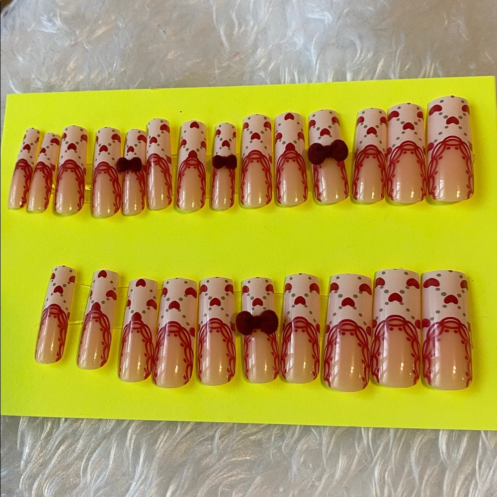Cute Red and White press on Nail Set